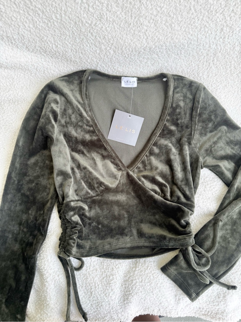 Velvet Wrap Long Sleeve V-Neck Top